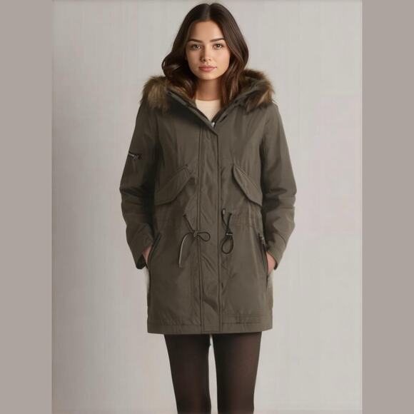 S13‎ Women's Size XXL Insulated Hooded Parka Jacket Olive Green Longline Winter - Picture 1 of 16